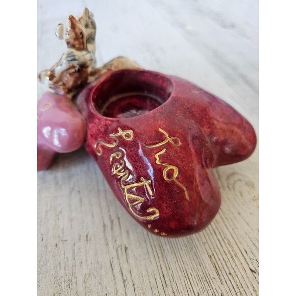 Blue sky heart cat two hearts kitten tea light candle holder vintage Heather gol - Picture 3 of 8